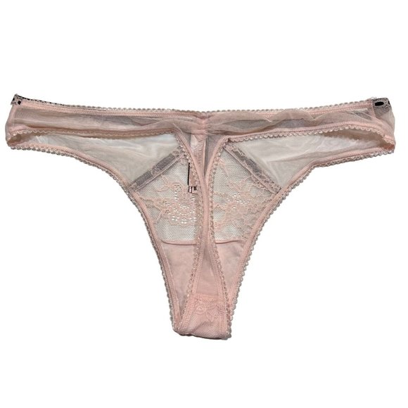 NWT VICTORIA'S SECRET Dream Angels Thong Sz L Pink Lace Black - Picture 2 of 4